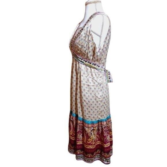 MIXIT Women's Empire Floral Paisley Multi Color Tiered Sleeveles Boho Dress Sz 8 - Picture 4 of 8